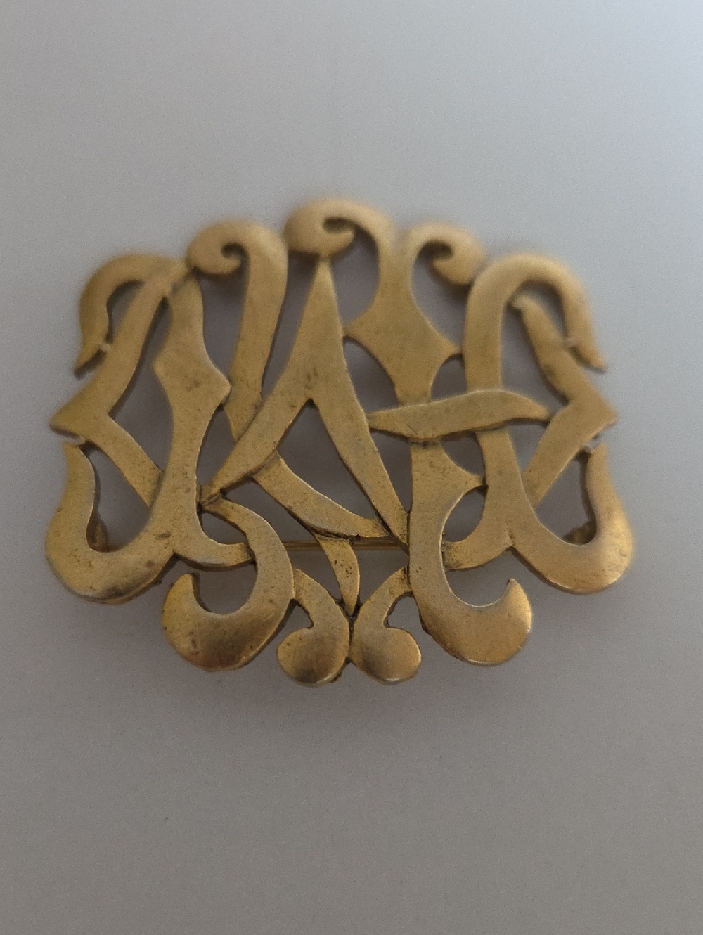 M. Jent Antique-Style Gold Tone Ornate Monogram Brooch